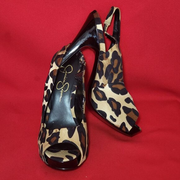 Jessica Simpson Leopard Print Peep Toe High Heel Shoes Size 71/2 B - Picture 6 of 12